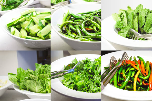 Assorted fresh vegetables including peppers and leafy greens